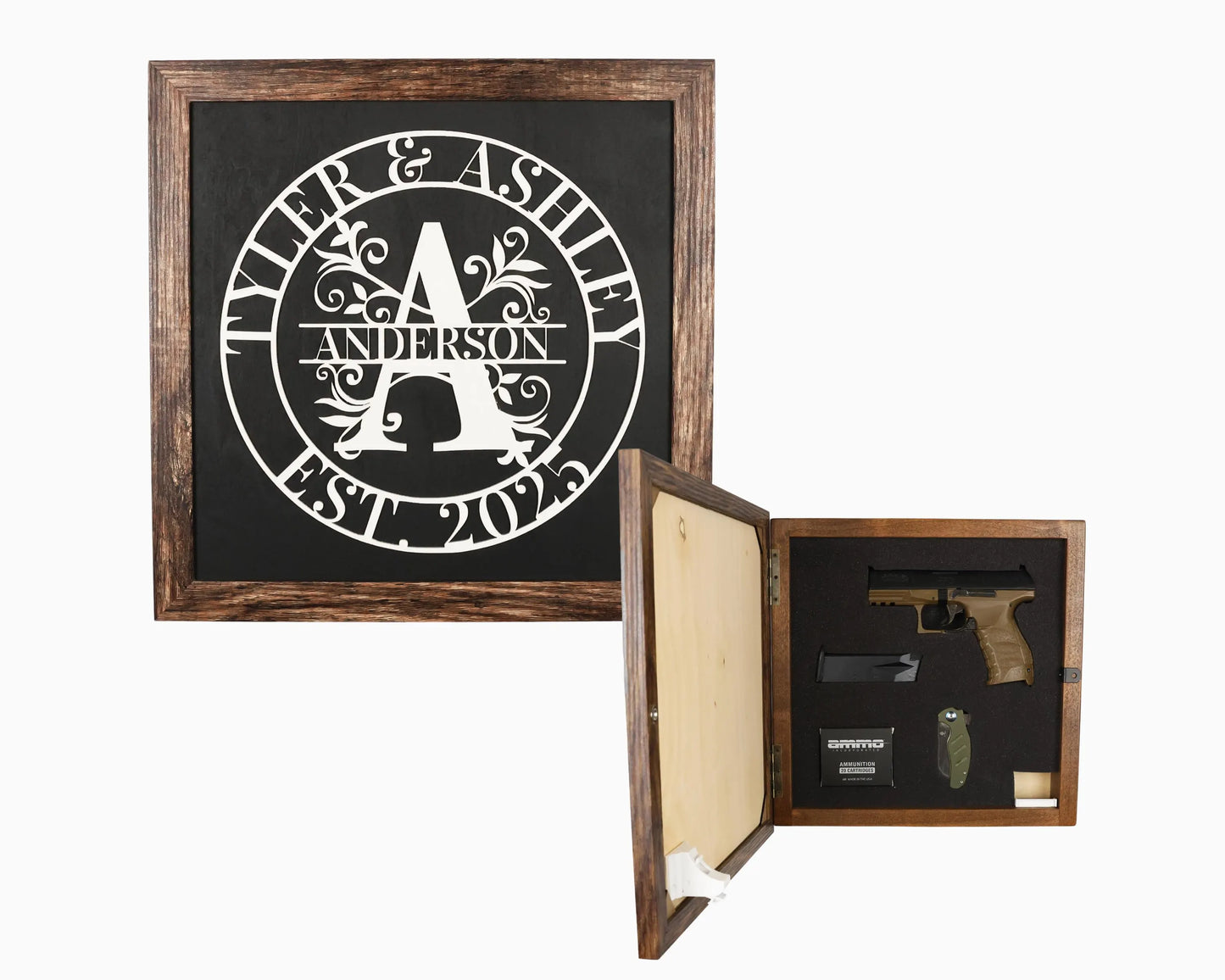 Brown, 12"x12" Personalized Hanging Gun Concealment